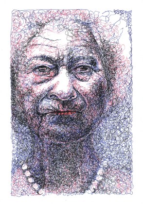 Ink drawing of, more or less, the Queen